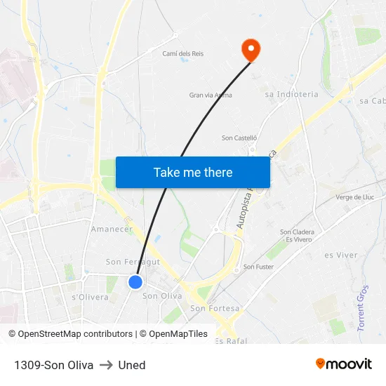 1309-Son Oliva to Uned map