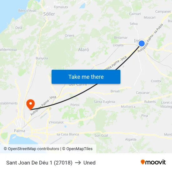 Sant Joan De Déu 1 (27018) to Uned map