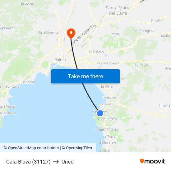 Cala Blava (31127) to Uned map