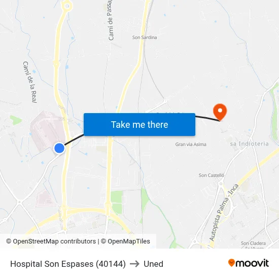 Hospital Son Espases (40144) to Uned map