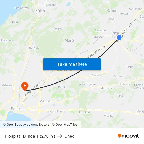 Hospital D'Inca 1 (27019) to Uned map