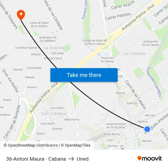 36-Antoni Maura - Cabana to Uned map