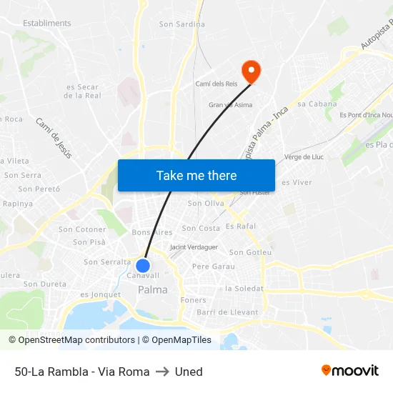 50-La Rambla - Via Roma to Uned map