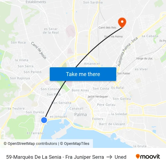 59-Marquès De La Senia - Fra Juníper Serra to Uned map
