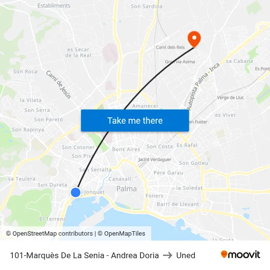 101-Marquès De La Senia - Andrea Doria to Uned map