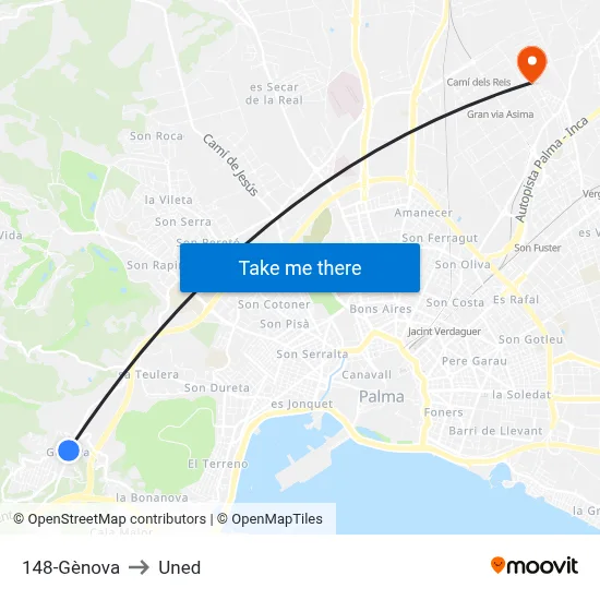 148-Gènova to Uned map