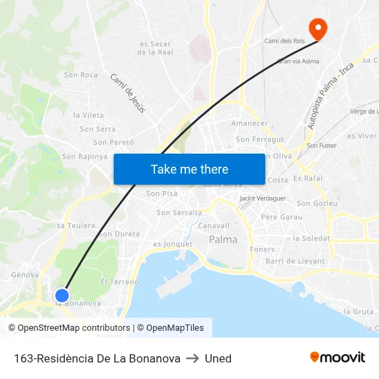 163-Residència De La Bonanova to Uned map