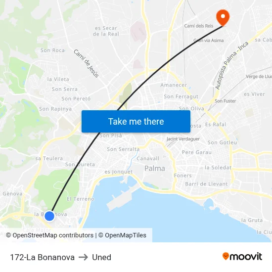 172-La Bonanova to Uned map