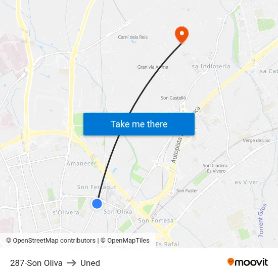 287-Son Oliva to Uned map