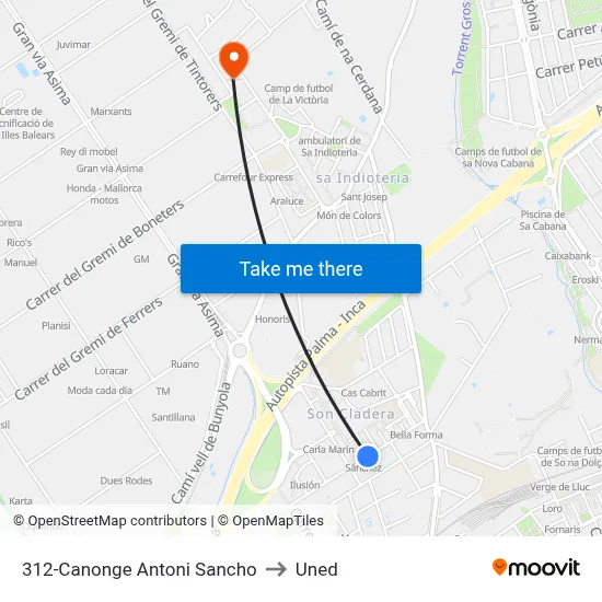 312-Canonge Antoni Sancho to Uned map