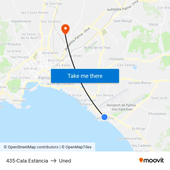 435-Cala Estància to Uned map