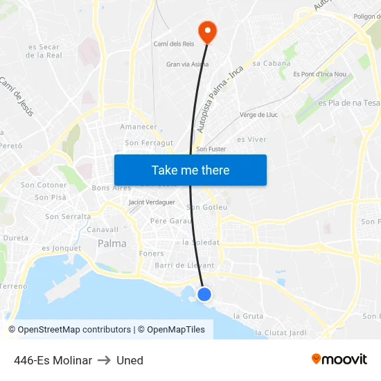 446-Es Molinar to Uned map