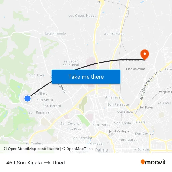 460-Son Xigala to Uned map