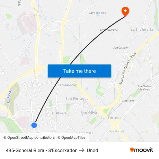 495-General Riera - S'Escorxador to Uned map