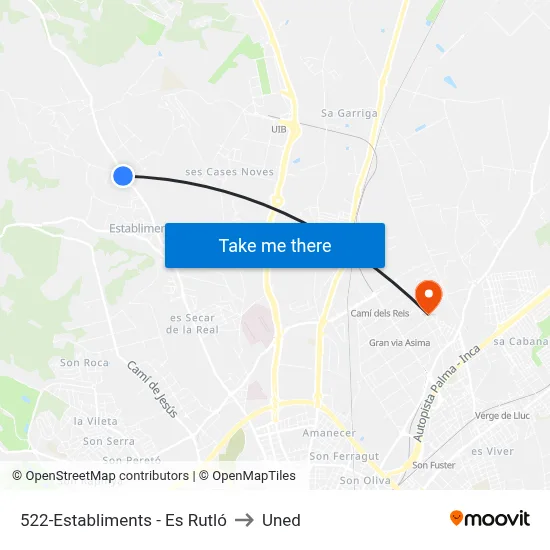 522-Establiments - Es Rutló to Uned map