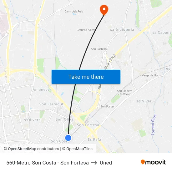 560-Metro Son Costa - Son Fortesa to Uned map
