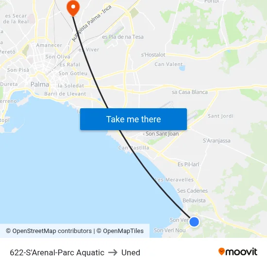 622-S'Arenal-Parc Aquatic to Uned map