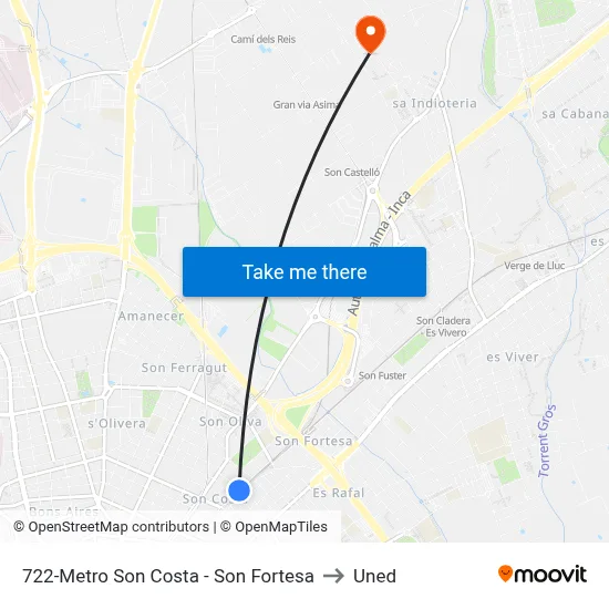 722-Metro Son Costa - Son Fortesa to Uned map