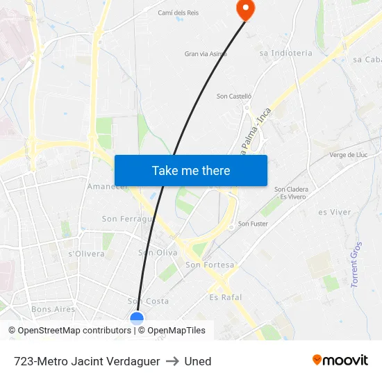 723-Metro Jacint Verdaguer to Uned map