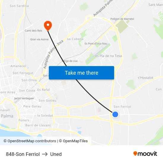 848-Son Ferriol to Uned map