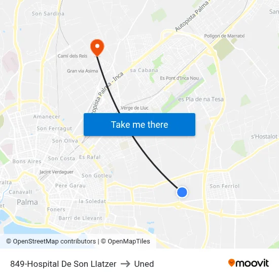 849-Hospital De Son Llatzer to Uned map
