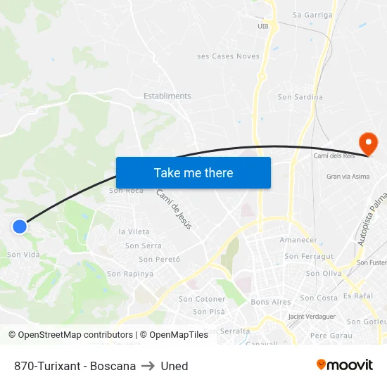 870-Turixant - Boscana to Uned map