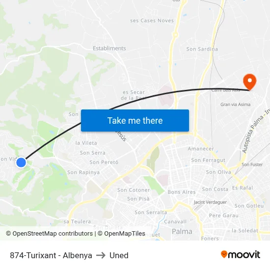 874-Turixant - Albenya to Uned map