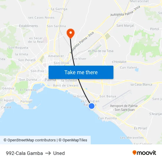 992-Cala Gamba to Uned map