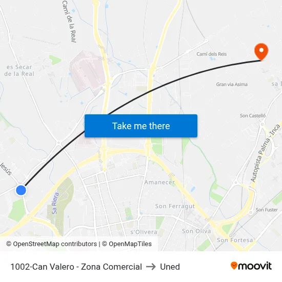 1002-Can Valero - Zona Comercial to Uned map