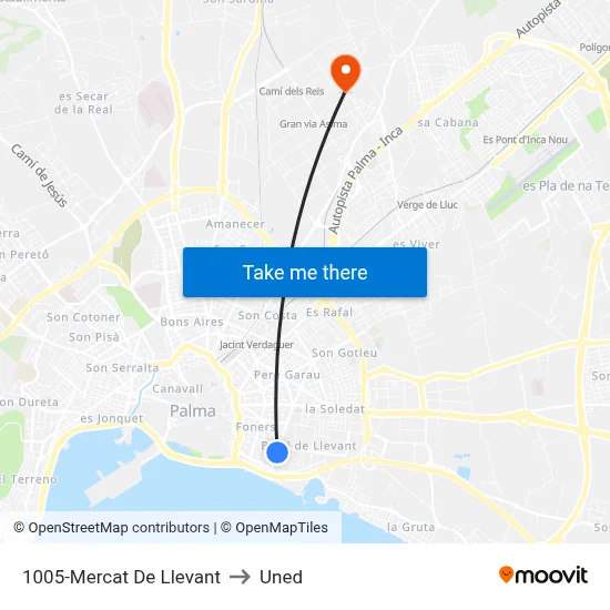 1005-Mercat De Llevant to Uned map