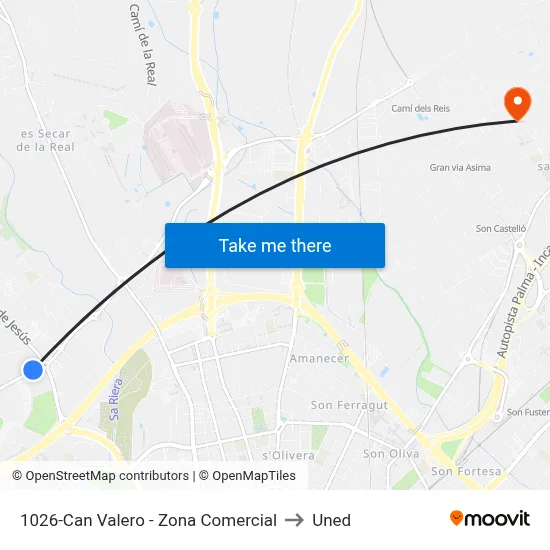 1026-Can Valero - Zona Comercial to Uned map