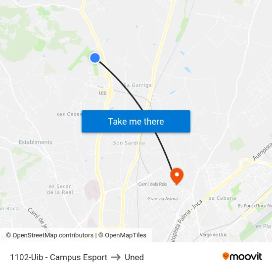 1102-Uib - Campus Esport to Uned map