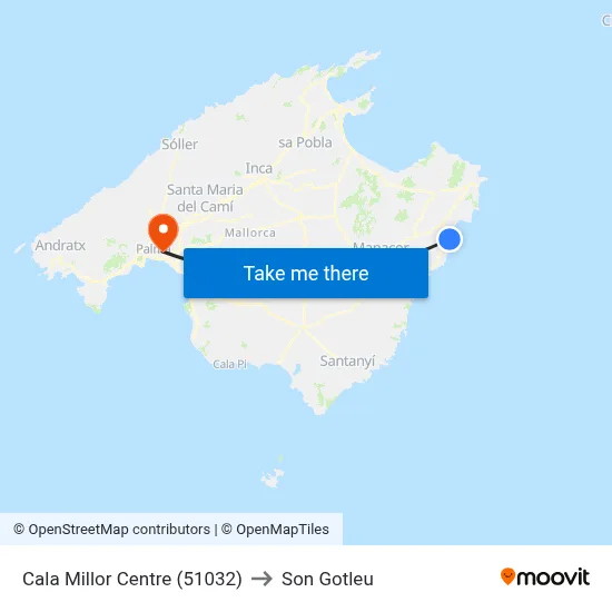 Cala Millor Centre (51032) to Son Gotleu map