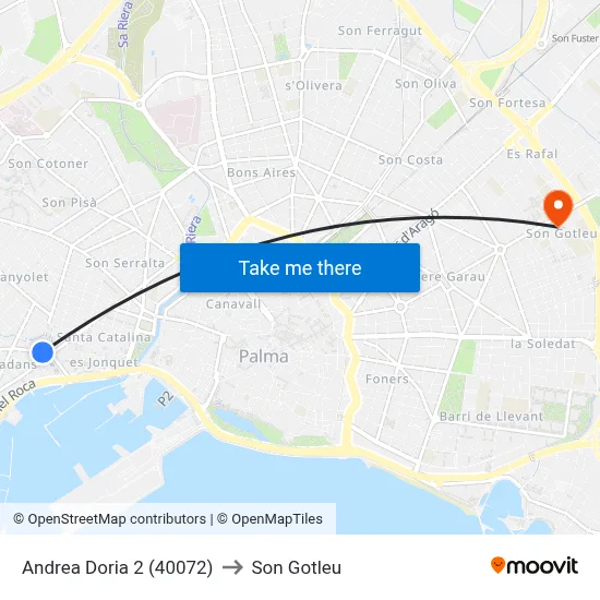 Andrea Doria 2 (40072) to Son Gotleu map