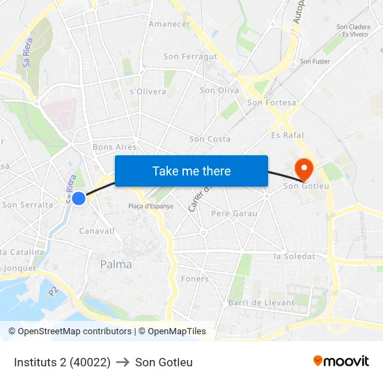 Instituts 2 (40022) to Son Gotleu map