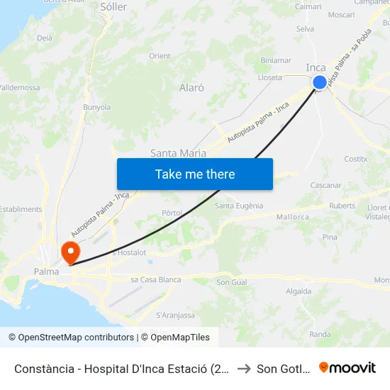 Constància - Hospital D'Inca Estació (225) to Son Gotleu map