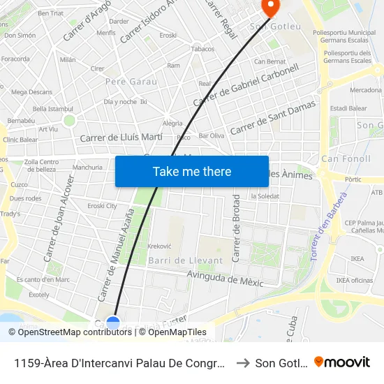 1159-Àrea D'Intercanvi Palau De Congressos to Son Gotleu map