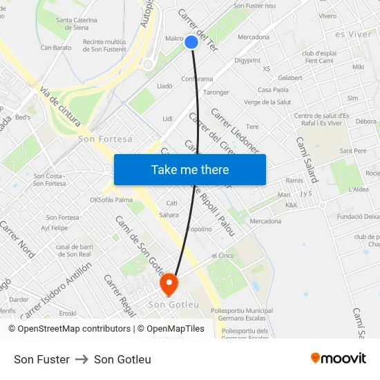 Son Fuster to Son Gotleu map