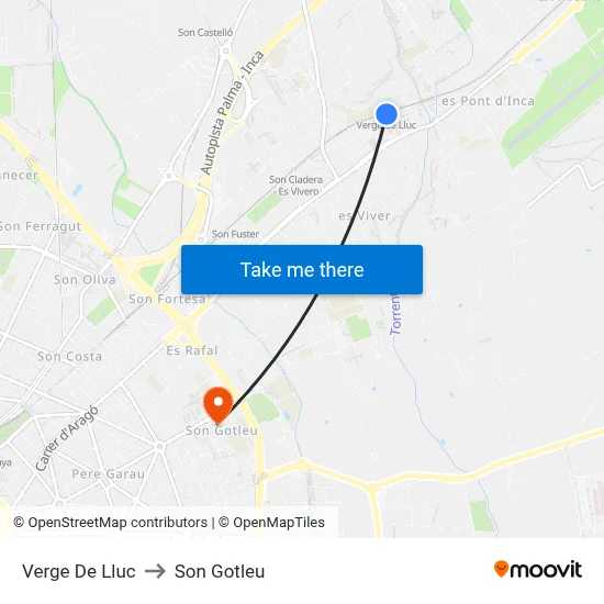 Verge De Lluc to Son Gotleu map