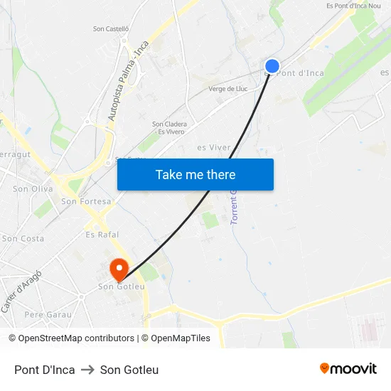 Pont D'Inca to Son Gotleu map