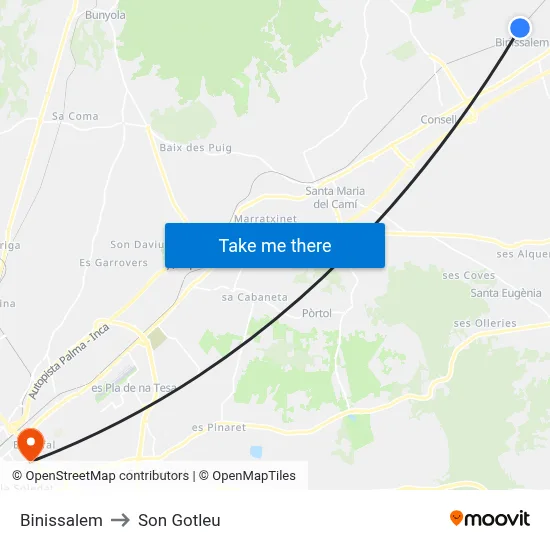 Binissalem to Son Gotleu map