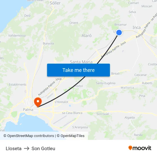 Lloseta to Son Gotleu map