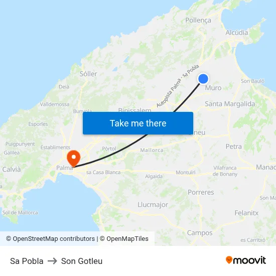 Sa Pobla to Son Gotleu map