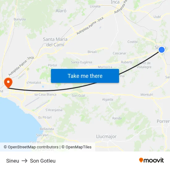 Sineu to Son Gotleu map