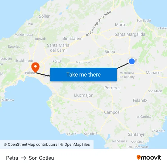 Petra to Son Gotleu map