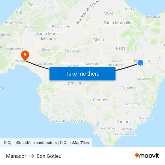 Manacor to Son Gotleu map