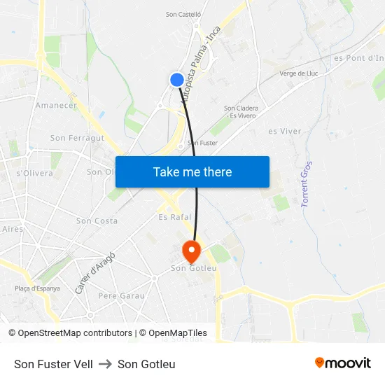 Son Fuster Vell to Son Gotleu map