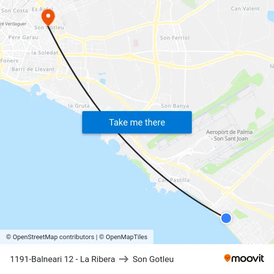 1191-Balneari 12 - La Ribera to Son Gotleu map