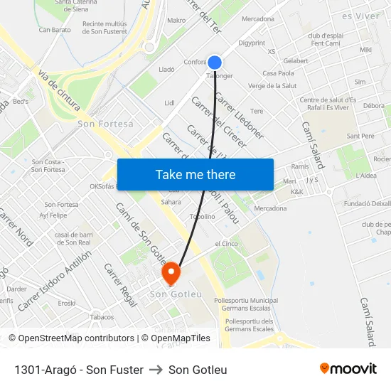 1301-Aragó - Son Fuster to Son Gotleu map