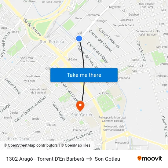 1302-Aragó - Torrent D'En Barberà to Son Gotleu map